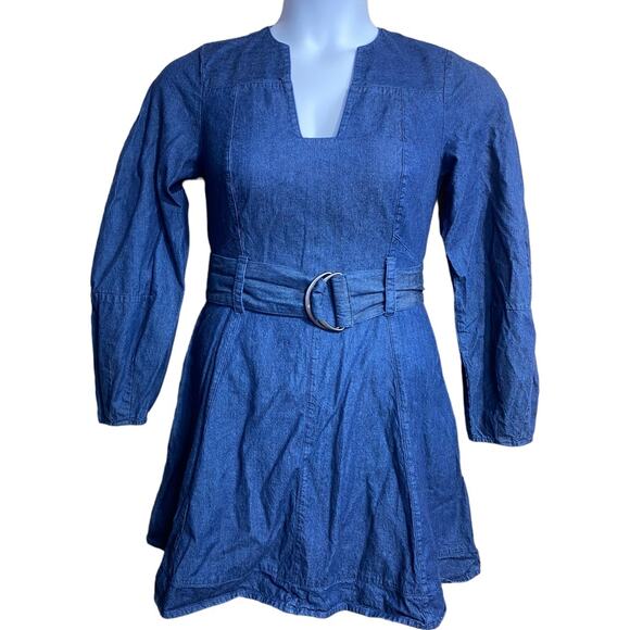 Free People long sleeve short chambray boho chic dress with belt - XS - Picture 1 of 13